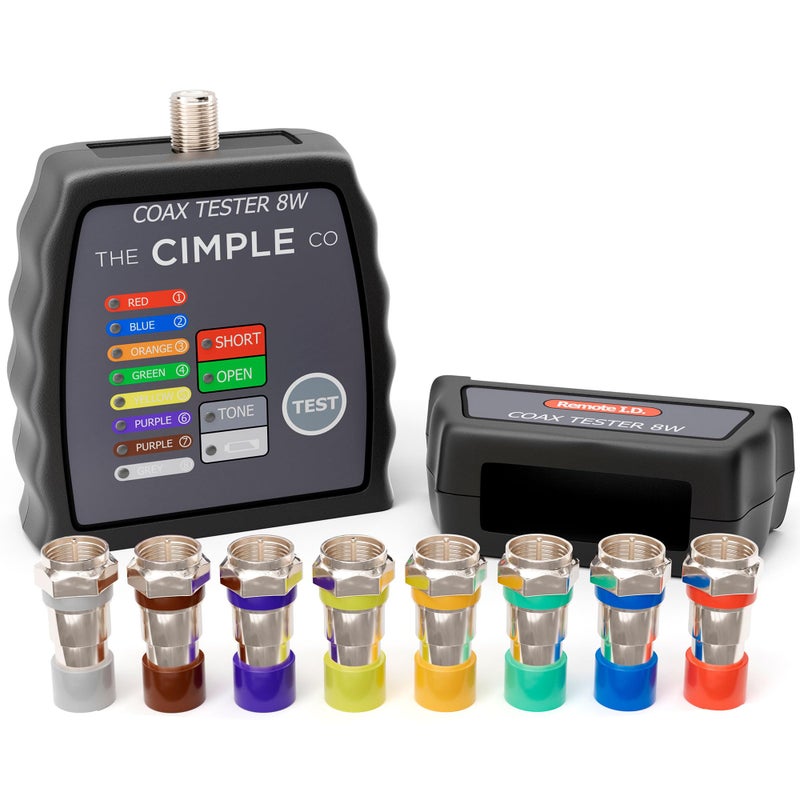 THE CIMPLE CO جهاز اختبار كابل التوصيل من CIMPLE CO، 8 منافذ، محدد الأسلاك، جهاز اختبار الاستمرارية، اختبار حتى 8 مواقع، يتضمن أجهزة تحكم ملونة، خريطة، جهاز تنبيه، أسود - Image 1